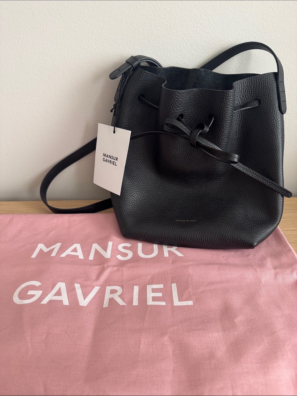 Mansur Gavriel Black Pebbled Leather Drawstring Shoulder Bag